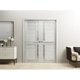 thumbnail image 3 of Sliding French Double Pocket Doors 64 x 96 inches | Veregio 7288 Light Grey Oak with Frosted Glass | Kit Trims Rail Hardware | Solid Wood Interior Bedroom Sturdy Doors, 3 of 5