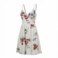 thumbnail image 4 of Women's Spaghetti Strap Summer Floral Vacation Dress, Boho V Neck Sleeveless Swing Wedding Guest Beach Dresses, 4 of 7