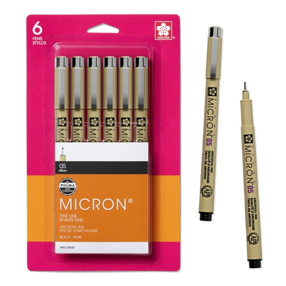 Sakura Pigma Micron Fineliner Pens, Archival Black, 05 Tip Size, 6 Pk