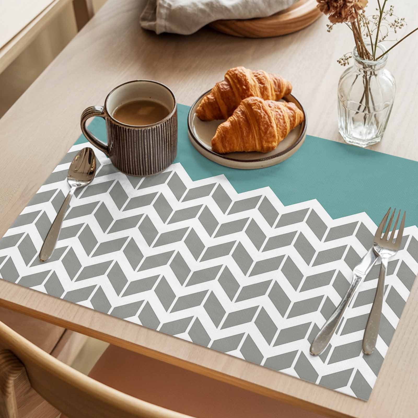Placemat Set of 4 Herringbone Pattern Placemats for Dining Table Vintage Turquoise Grey Washable Table Mats for Kitchen and Party Decor Indoor & Outdoor Use