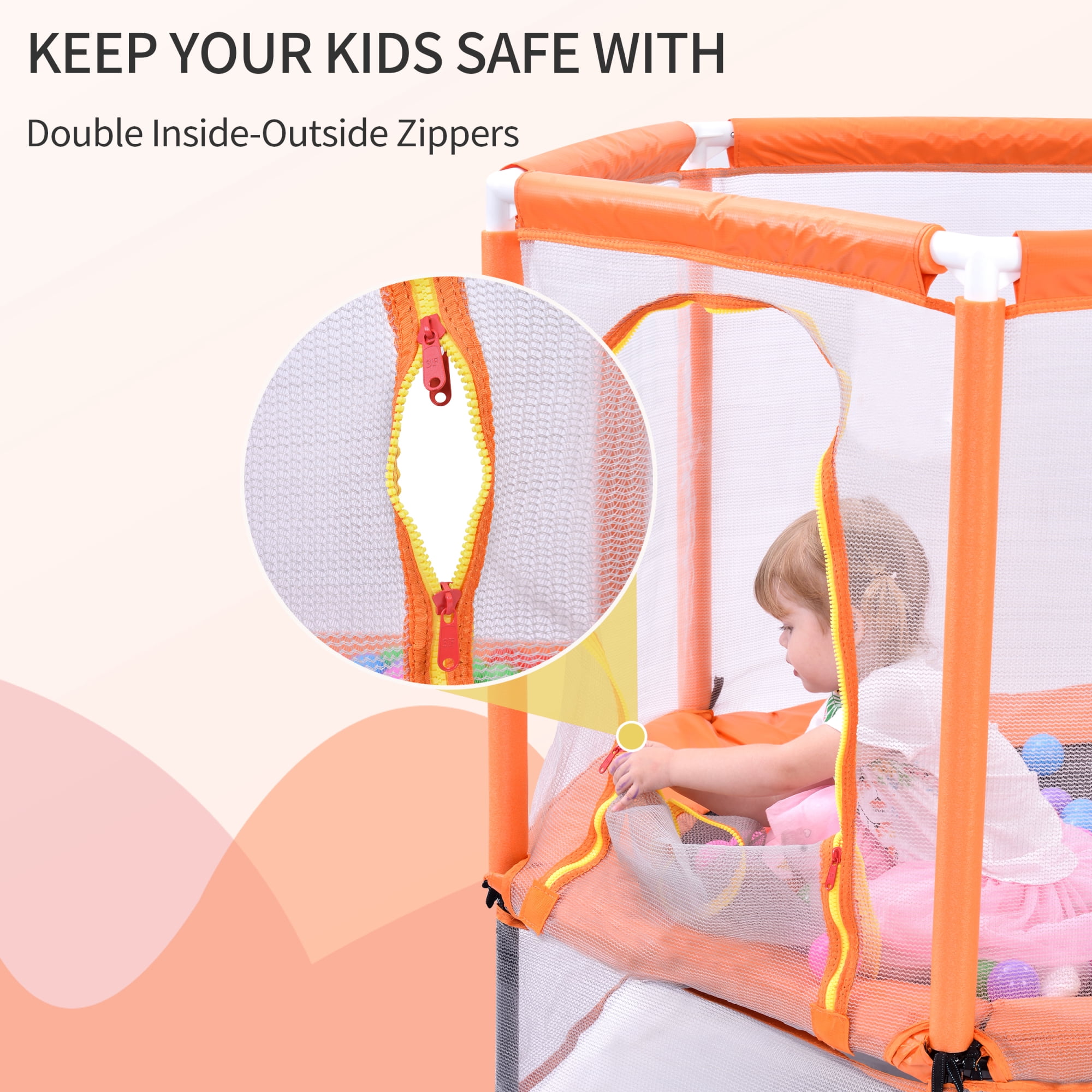 Arspjes 55'' Trampoline for Kids,Indoor Outdoor Mini Trampoline with Safety Enclosure Net and Balls,Small Trampoline Birthday Gifts for Boys and Girls,Orange