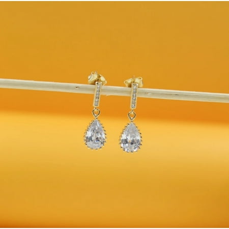 18k Gold Filled CZ Teardrop Dangle Earrings (K102)