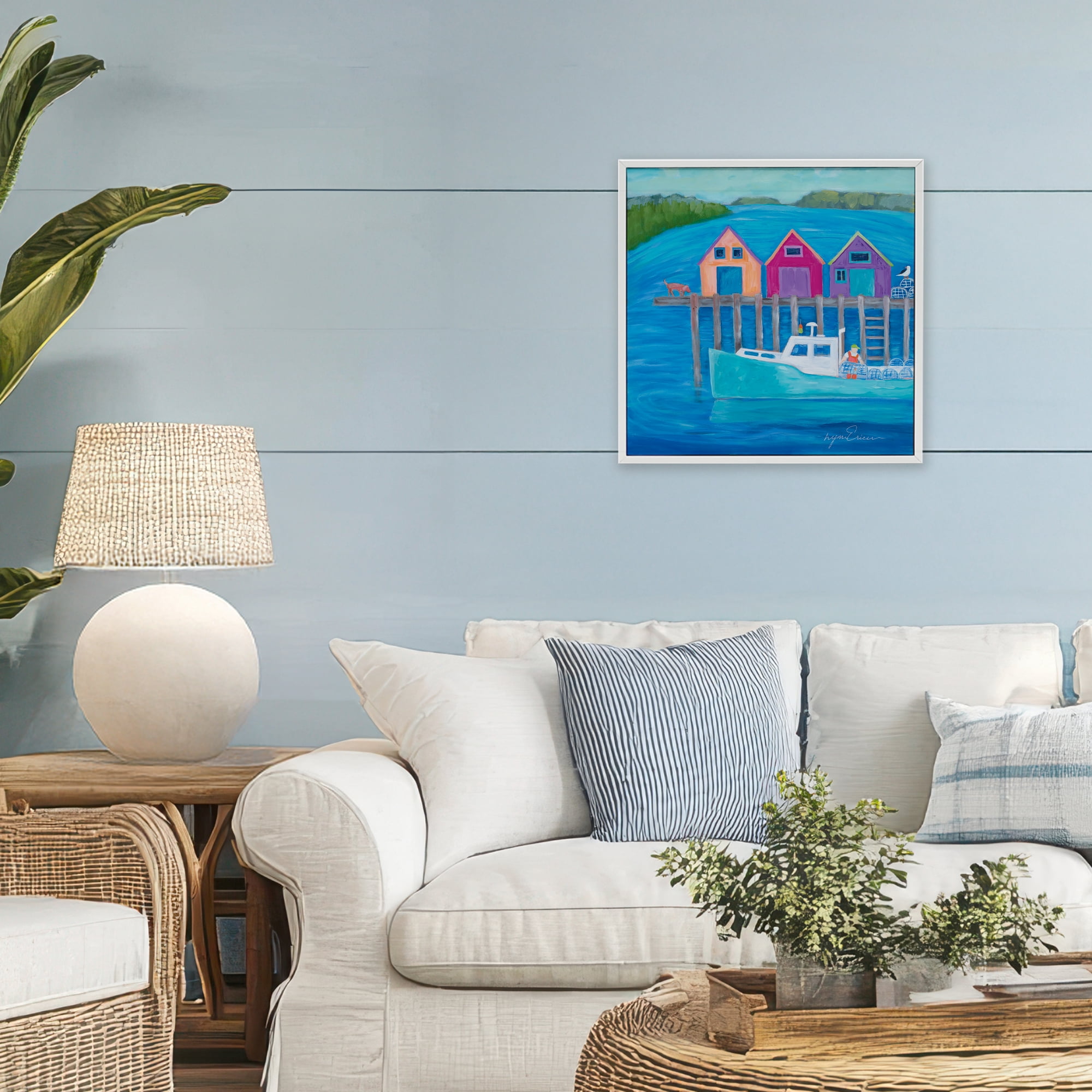 Stupell Industries Work Day at Seaside Village White Framed Giclee Art, design by Lynn Ericson Fine Art