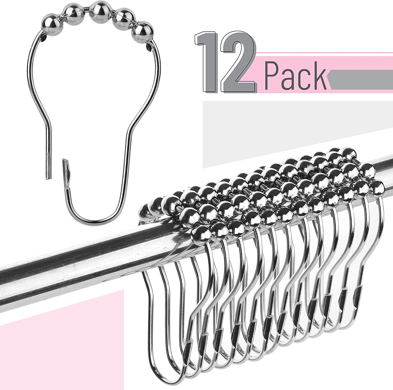 Aoibox Hanging Shower Curtain Hooks Round Zinc Alloy Hook in Silver 12-Pack  for Bathrooms SNMX4746 - The Home Depot