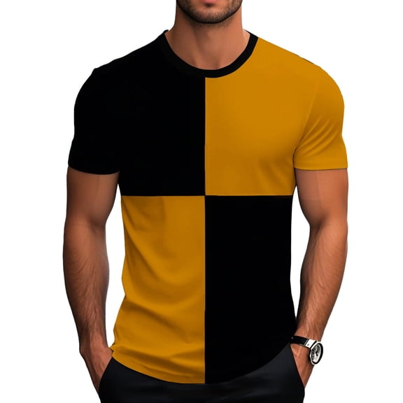 Bnwani Mens Shirts Short Sleeve Tee Casual Crew Neck Shirts Yellow 2XL