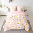 thumbnail image 3 of Homewish Girly Pink Cartoon Bedding Comforter Set 7 Pieces, Groovy Flower Floral Full Bedding Set, Kawaii Princess Style Reversible Fitted Sheet Flat Sheet, Microfiber Bedroom Decor, 3 of 8