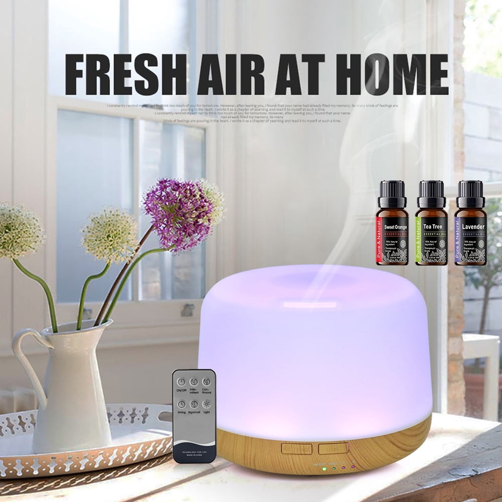 500ml Ultrasonic Essential Oil Diffuser & Humidifier with Remote, Auto-Off Timer, 7 Color Changing Night Light for Home, Office, Yoga
