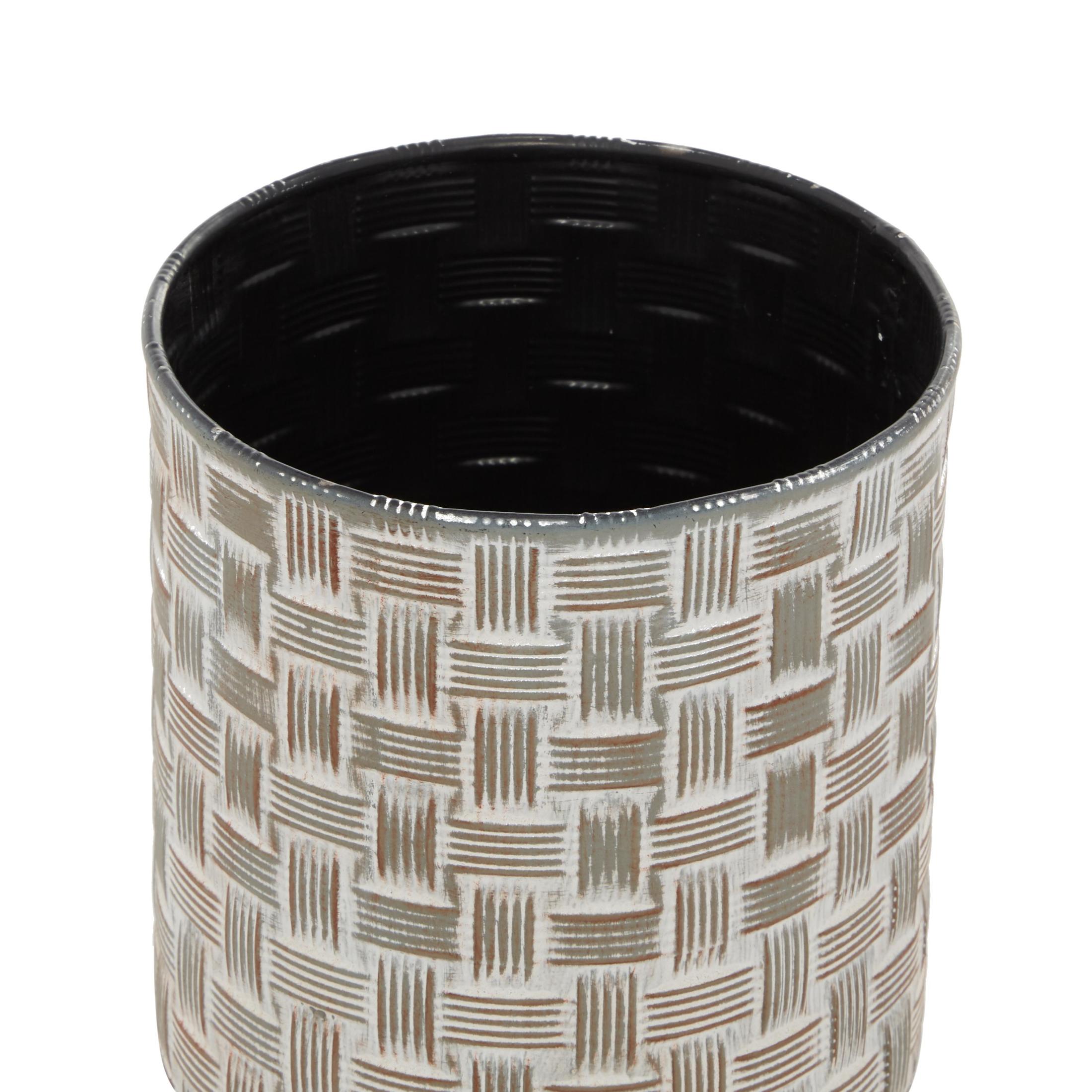 DecMode 9", 8"H Brown Metal Decorative Jars with Weave Inspired Pattern, 2-Pieces