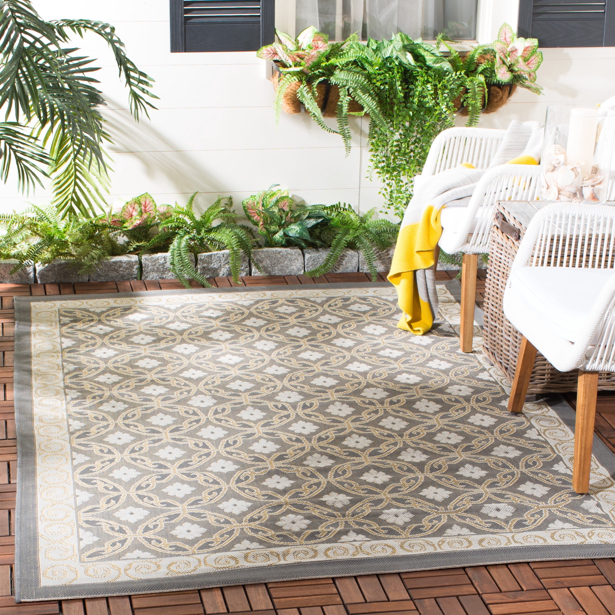 Safavieh Courtyard Rowan Geometric Indoor/Outdoor Area Rug, Anthracite/Light Gray, 6'7" x 9'6"