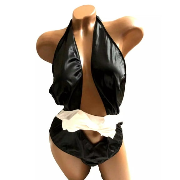 Victoria's Secret Very Sexy Bow-Topped High Neck Teddy Satin Black Size X-Large NWT