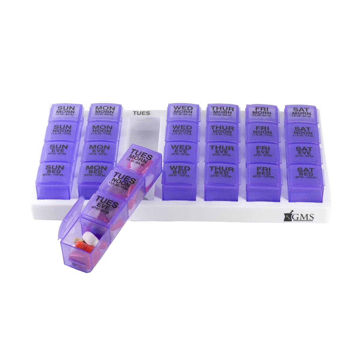 GMS 4x/Day Weekly Pill Organizer with Removable Boxes for Medication