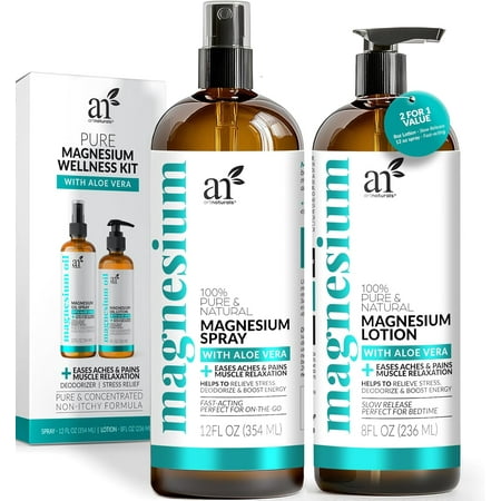 ArtNaturals Magnesium Oil Spray and Lotion Duo Set for Better Sleep, Relaxation, Muscle Health, Leg Joint Care, 12 fl oz | 8 fl oz