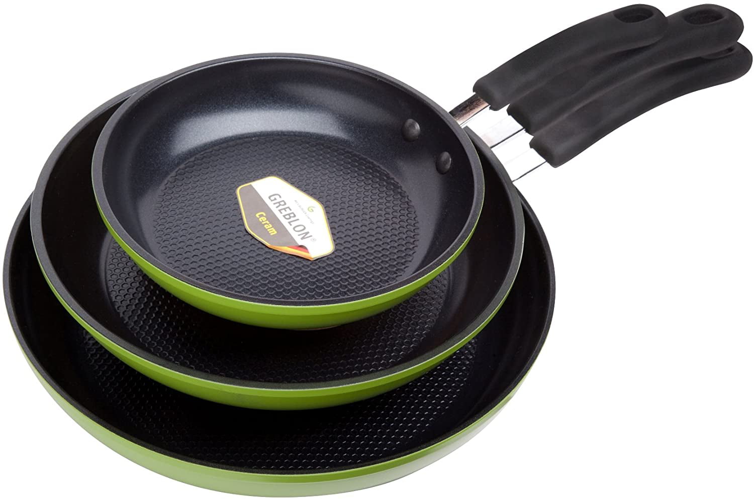 100% PTFE, PFOA and APEO Free Ozeri Green Earth Frying Pan 3-Piece Set with Textured Ceramic Non-Stick Coating from Germany 8, 10, 12