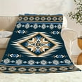 thumbnail image 3 of 1pc Aztec Geometric Print Flannel Blanket - Blue & Brown Traditional Design, Soft Warm All-Season Throw for Camping, Travel, Home Decor, 3 of 6
