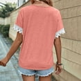 thumbnail image 4 of New Summer Arrivals Olyvenn Criss Cross V Neck Tops for Women Lace Patchwork Short Sleeve Shirt Solid Color T Shirts Plus Size Loose Fit Blouse Pink S, 4 of 7