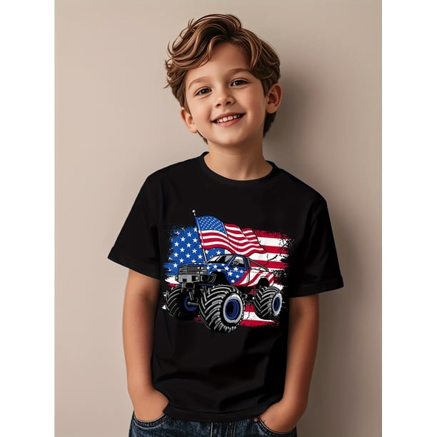 Monster Truck 4th Of July Shirt Boys American Flag USA Funny Awesome Graphic Kid TShirt Casual Kid T Shirts Streetwear Tops Tees for Kid