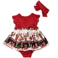 thumbnail image 3 of StylesILove Infant Baby Girl Christmas Red Sleeveless Lace Romper Dress Pleated Skirt and Headband 2pcs Holiday Outfit (100/18-24 Months), 3 of 4
