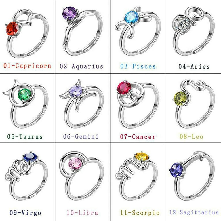 Hipunk Libra Ring October Tourmaline Birthstone Ring Zodiac