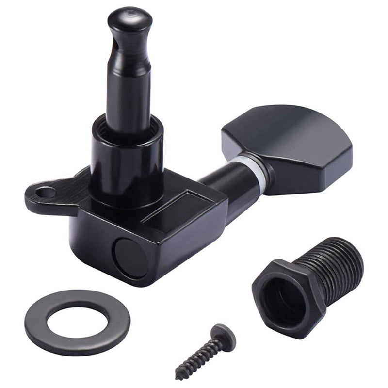 24 Pieces Guitar String Tuning Pegs Keys 3 Left 3 Right Guitar Machine Heads Knobs with Strap Button Locks Picks (Black)