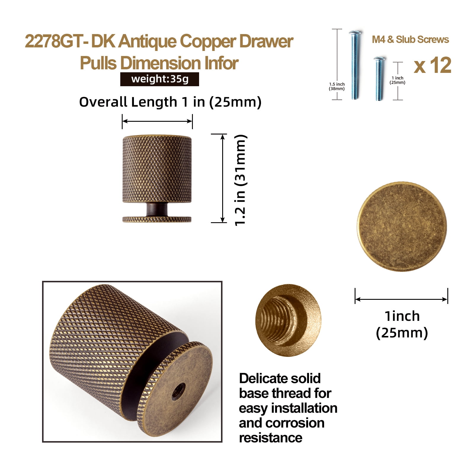 Goo-Ki Antique Brass Cabinet Knobs, Drawer Knobs Cabinet Handles Hardware for Dresser,Wardrobe,Cupboard, 6 Pack