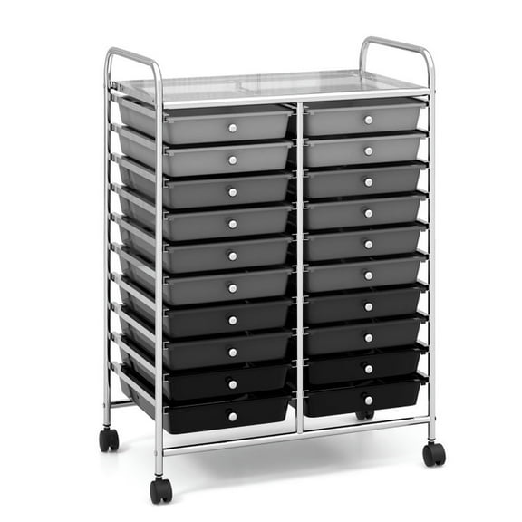 Resenkos Filing Cabinet Office Drawers, Office Storage Cabinet,20 Drawers Rolling Storage Cart Studio Organizer-Black & Gray