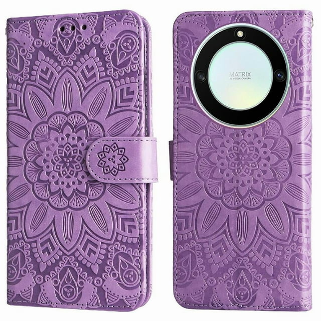Funda tipo cartera GANGXUN para Honor Magic 5 Lite , diseño girasol, cuero PU, soporte, cierre magnético, tarjetero