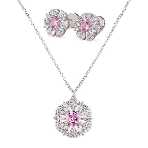 Set de Joyería para Mujer Plata .925 con Zirconia Cúbica, LuckyLy Juego de Collar y Aretes Florales Brillantes – Regalos para Mamá y Regalos para Mujer Cumpleaños y Navidad, Modelo Fiora