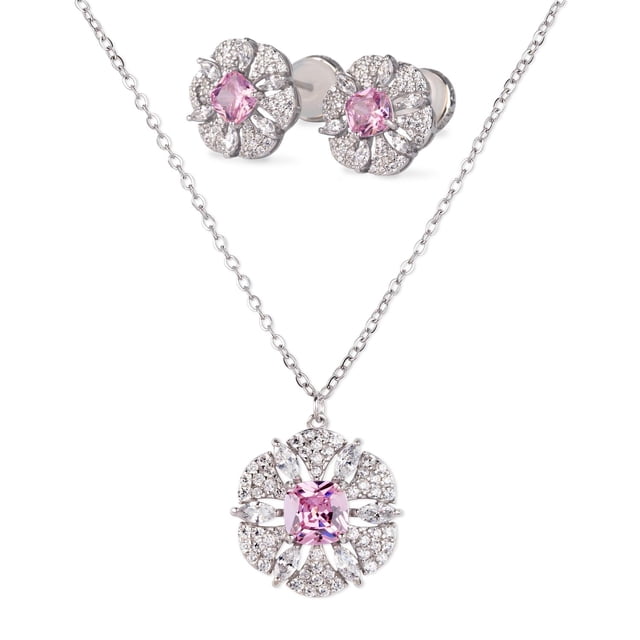 Set de Joyería para Mujer Plata .925 con Zirconia Cúbica, LuckyLy Juego de Collar y Aretes Florales Brillantes – Regalos para Mamá y Regalos para Mujer Cumpleaños y Navidad, Modelo Fiora