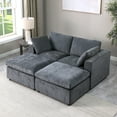thumbnail image 3 of 68.5" Modular Loveseat Sleeper Sofa Converts to Bed with 2 Ottoman, Space-Saving Design for Apartments, Chenille Upholstered in Grey with Ergonomic Cushions, 3 of 6