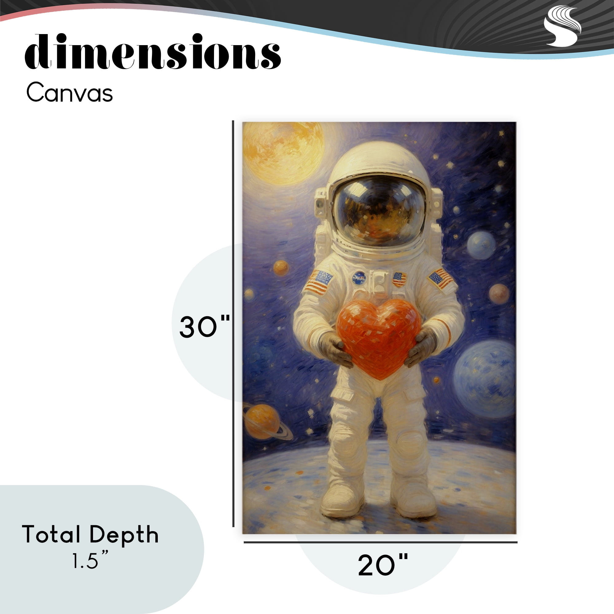 Astronaut Holding Heart Canvas Wall Art, design by Angie Hawke
