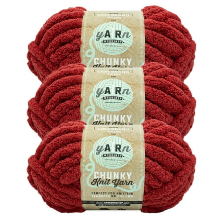 UPC: 0842093131724 | Lion Brand Yarn AR Workshop Chunky Knit Sangria Chenille Jumbo Polyester Red Yarn 3 Pack