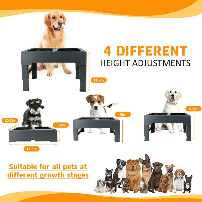 Elevated Dog Bowls, 3 Adjustable Heights Raised Pet Bowl Stand Feeder with  Slow