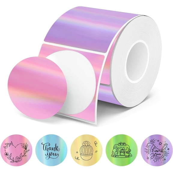 2 inch Circle Holographic Thermal Label Stickers, Round Printable Rainbow Glitter Thermal Printer Sticker Labels for Wrapping- Spring Color