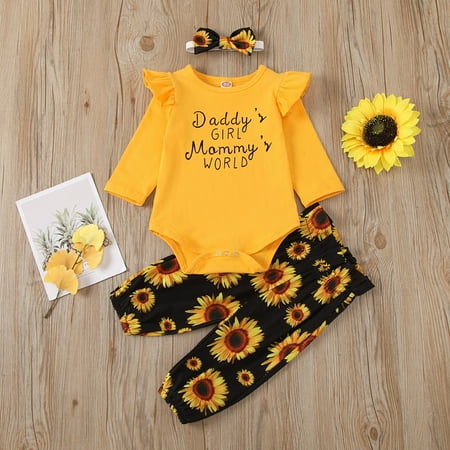 

Wolfast Promotion Newborn Infant Baby Girls Letter Fly Sleeve Romper+Pants+Hairband Outfits Set