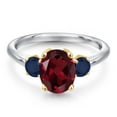 thumbnail image 3 of Gem Stone King 925 Silver and 10K Yellow Gold Red Rhodolite Garnet and Blue Sapphire Engagement Ring for Women | 2.70 Cttw | Oval 9X7MM | Gemstone January Birthstone | Size 9, 3 of 6