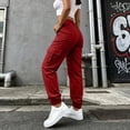 thumbnail image 7 of Ghalytn Women's Elastic Waist Cargo Jogger Pants - Multi-Pocket Tapered Ankle Cuff Casual Outdoor Bottoms, 7 of 7