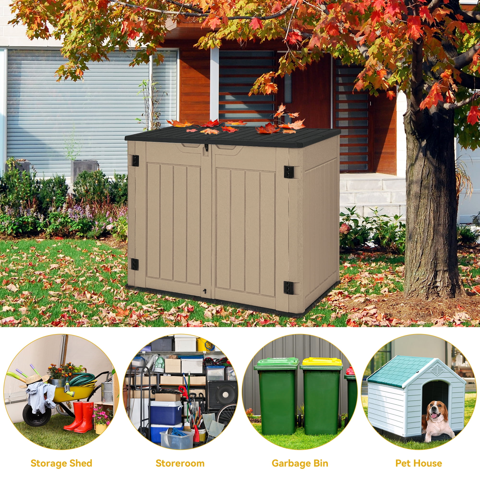 Uforic 4.5x2.8x3.9 ft Horizontal Resin Outdoor Storage Shed, Waterproof & Lockable, Brown
