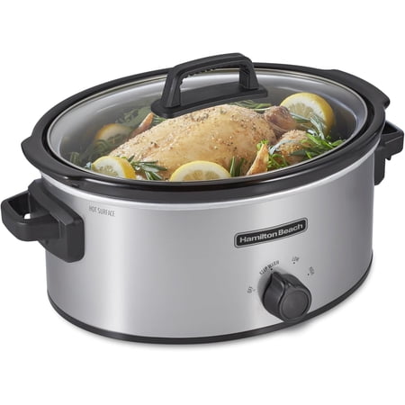 Visualz 6-Quart Slow Cooker with 3 Cooking Settings, Dishwasher-Safe Stoneware Crock & Glass Lid, Silver (33665G)