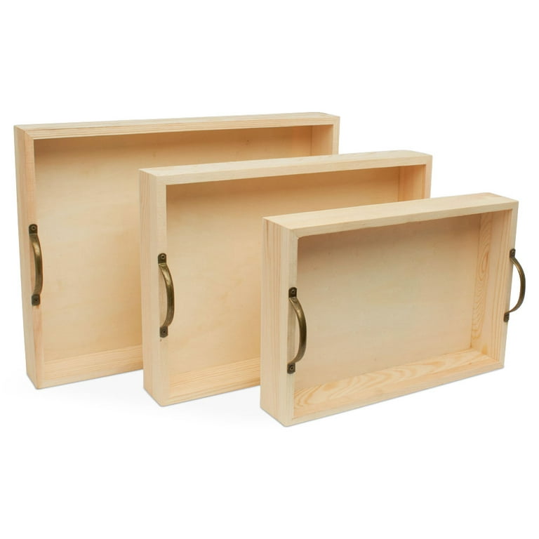 LotFancy Wooden Nested Serving Trays, Set of 5, Unfinished Natural Wood  Trays with Handles, for Craft and Decor, Food Organizer for Breakfast,  Lunch