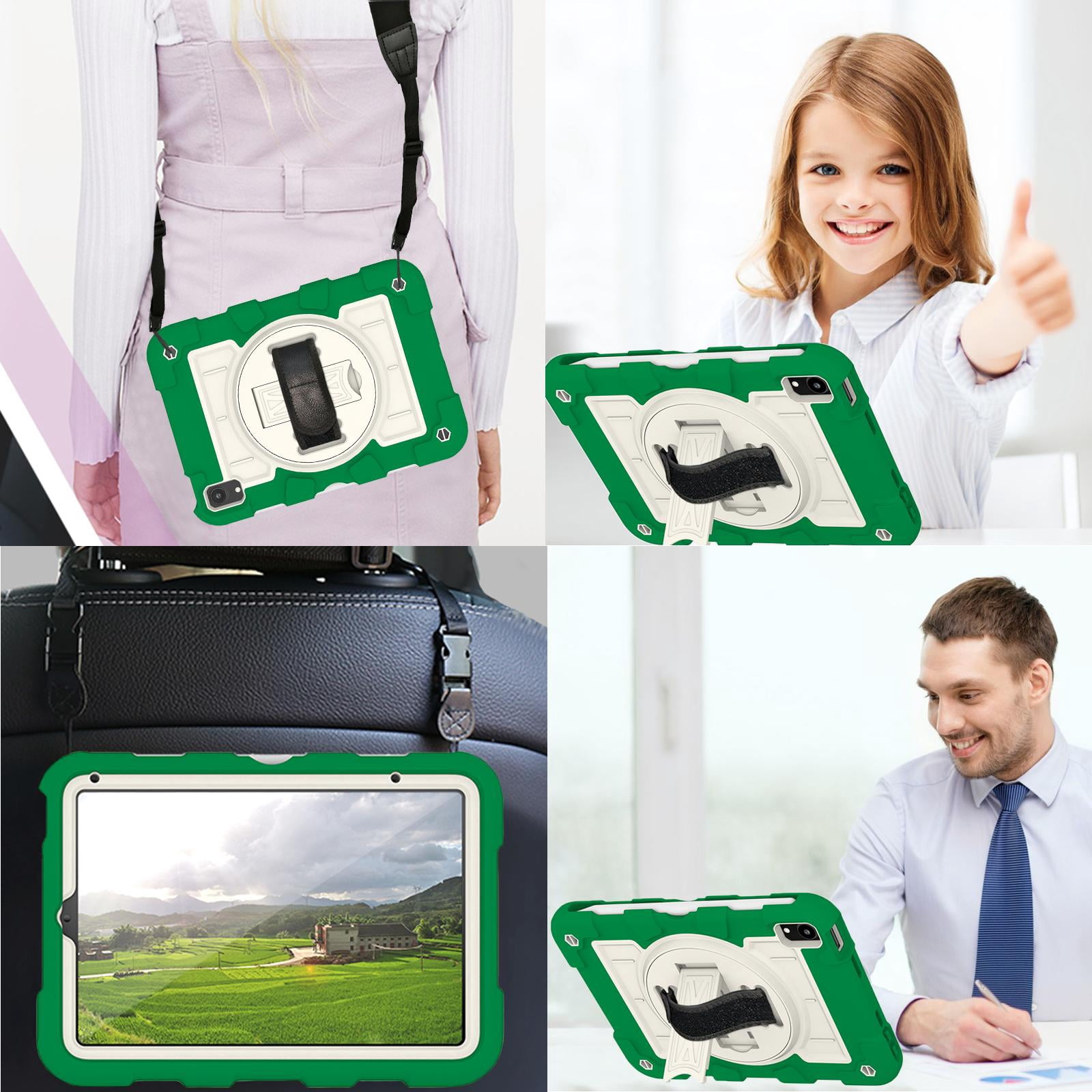 TECH CIRCLE for Apple iPad Mini (A17 Pro/A15) 7th/6th Generation Case 8.3-Inch (2024/2021 Release), Durable Shockproof Protective Back Cover Case with Kickstand /Hand Strap /Shoulder Strap, Deep Green