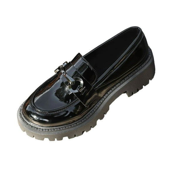 Heels for Women, Versatile Cool Plus Size Winter Trendy Shiny Thick Heel Metal Chain, Women's Loafers