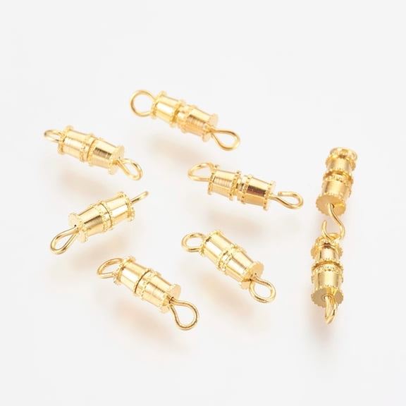 Brass Screw Clasps Real 18K Gold Plated Nickel Free 14x4mm Hole: 3x2mm