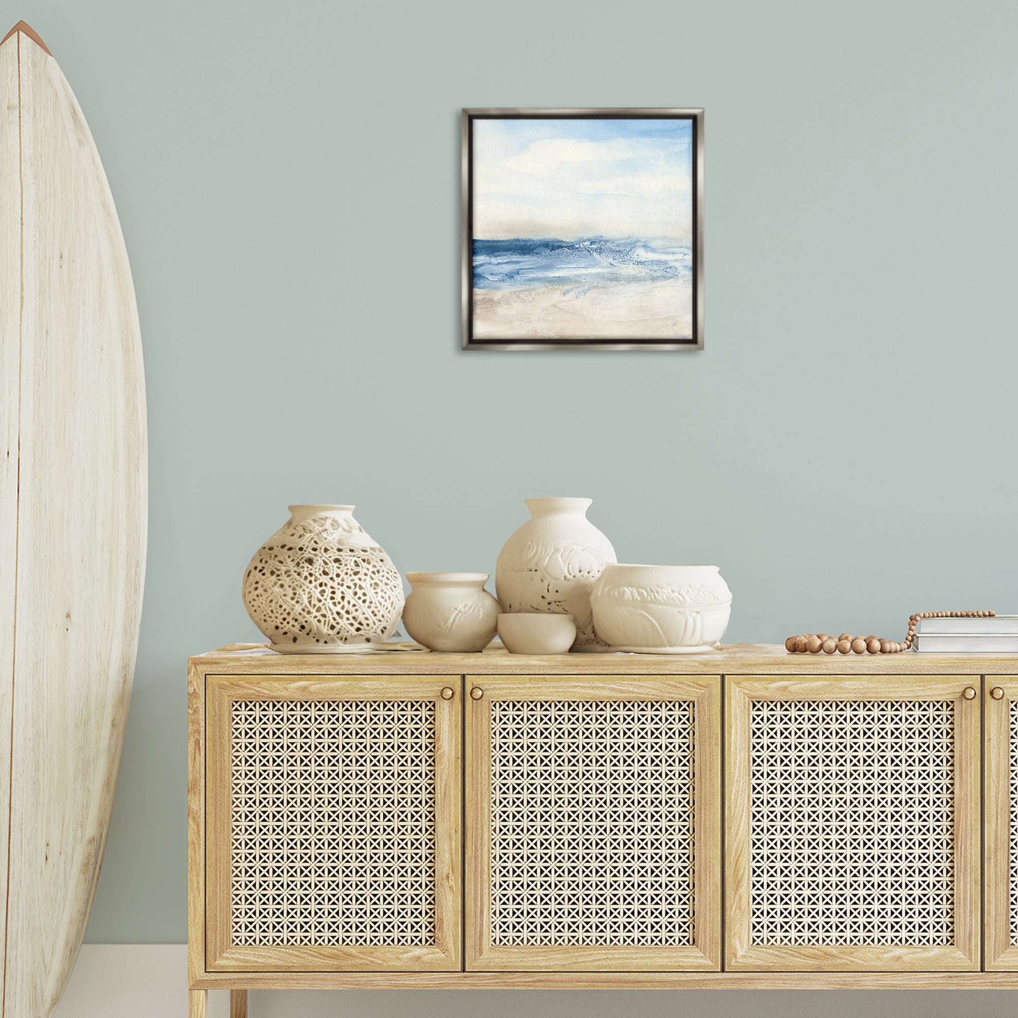 Stupell Industries Abstract Surf & Sand Nautical & Beach Painting Gray Floater Framed Canvas Art Print Wall Art, 18 x 18