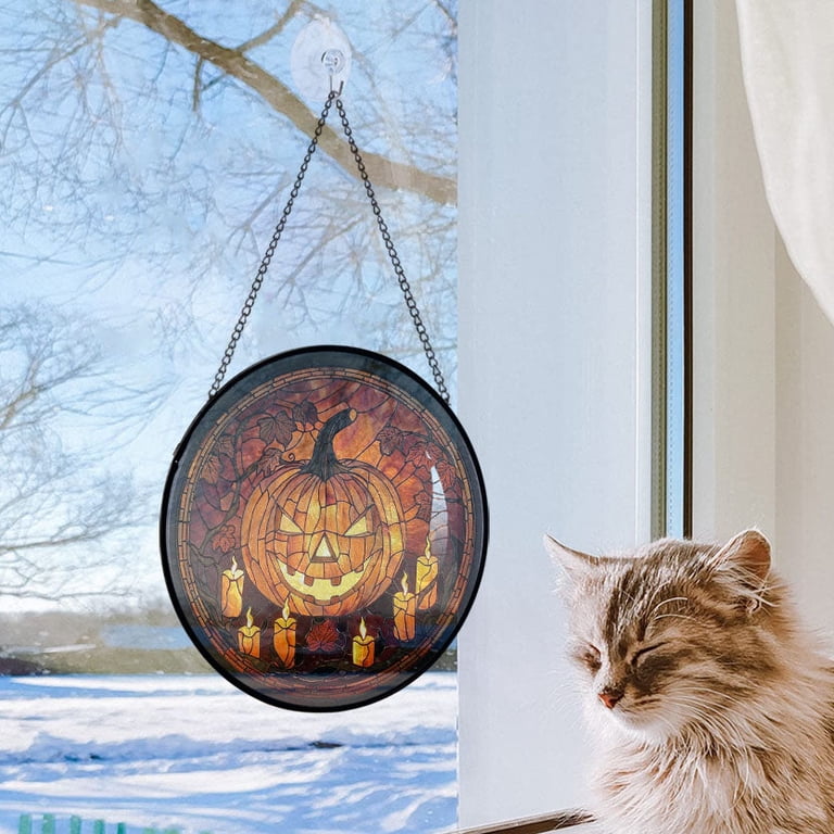 Halloween Pumpkin Stained Glass Window Hanging Sun Catcher