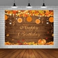 thumbnail image 4 of 8x6ft Autumn Fall Happy Birthday Backdrop Rustic Wood Maple Leaves Pumpkin Photography Background Birthday Party, 4 of 5