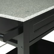 Linon Cameron Wood Granite Top Rolling Kitchen Cart Ample Storage in Black
