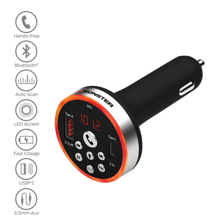 Monster FM Transmitter with LED Multi-color Accent Ring, Bluetooth Stream  Mobile Devices 