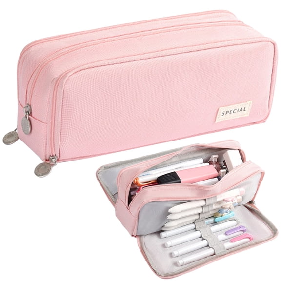 Super Large Pencil Case, Big Capacity Pencil Bag with 3 Compartments, Aesthetic Pencil Pouch with Zipper, Used for offices and homes, Pink