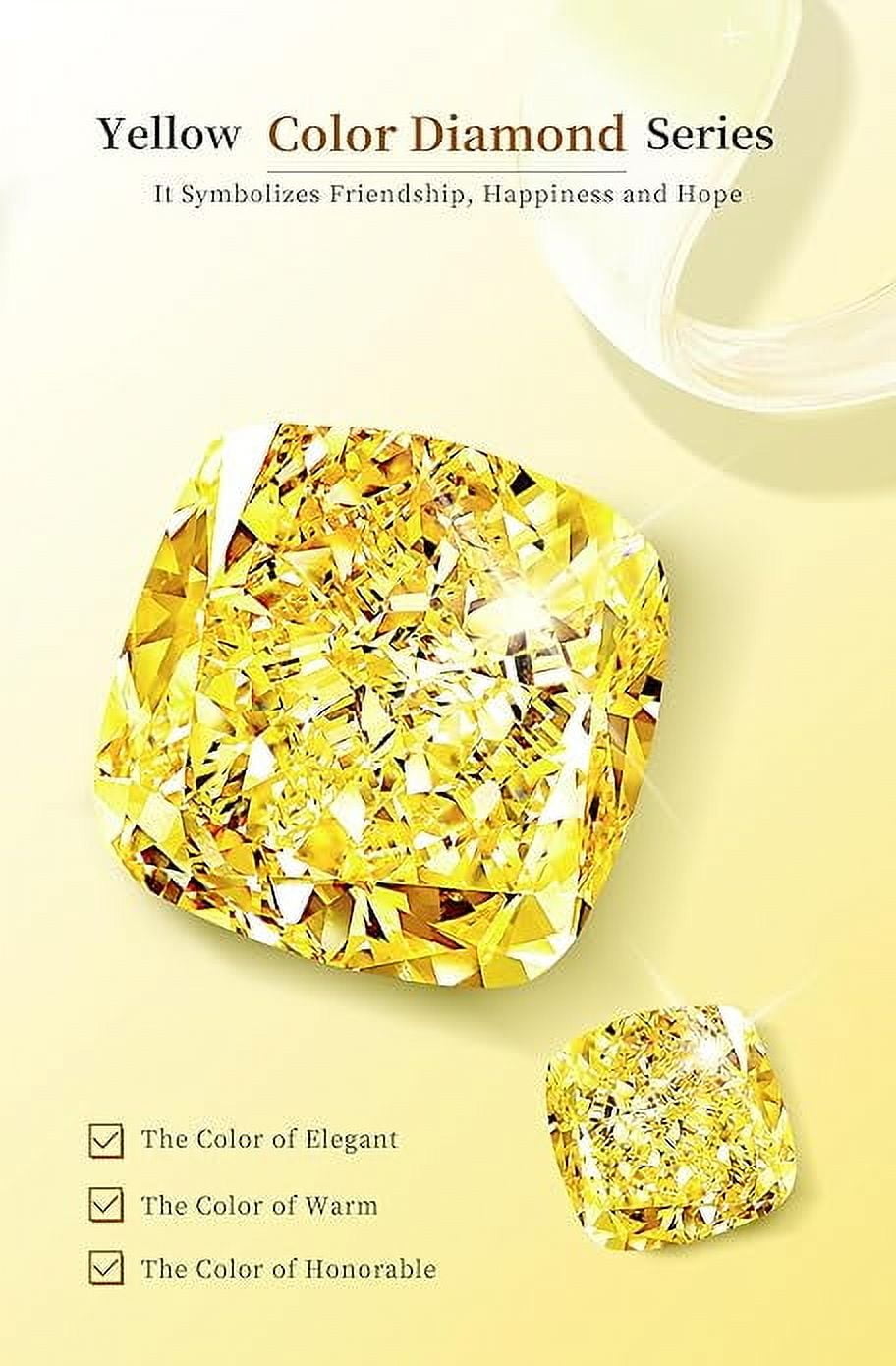 AINUOSHI Necklace for Women, 5 CT Yellow Cushion Lab Simulated Diamond Pendant,  925 Sterling Silver with 18K White Gold Plating