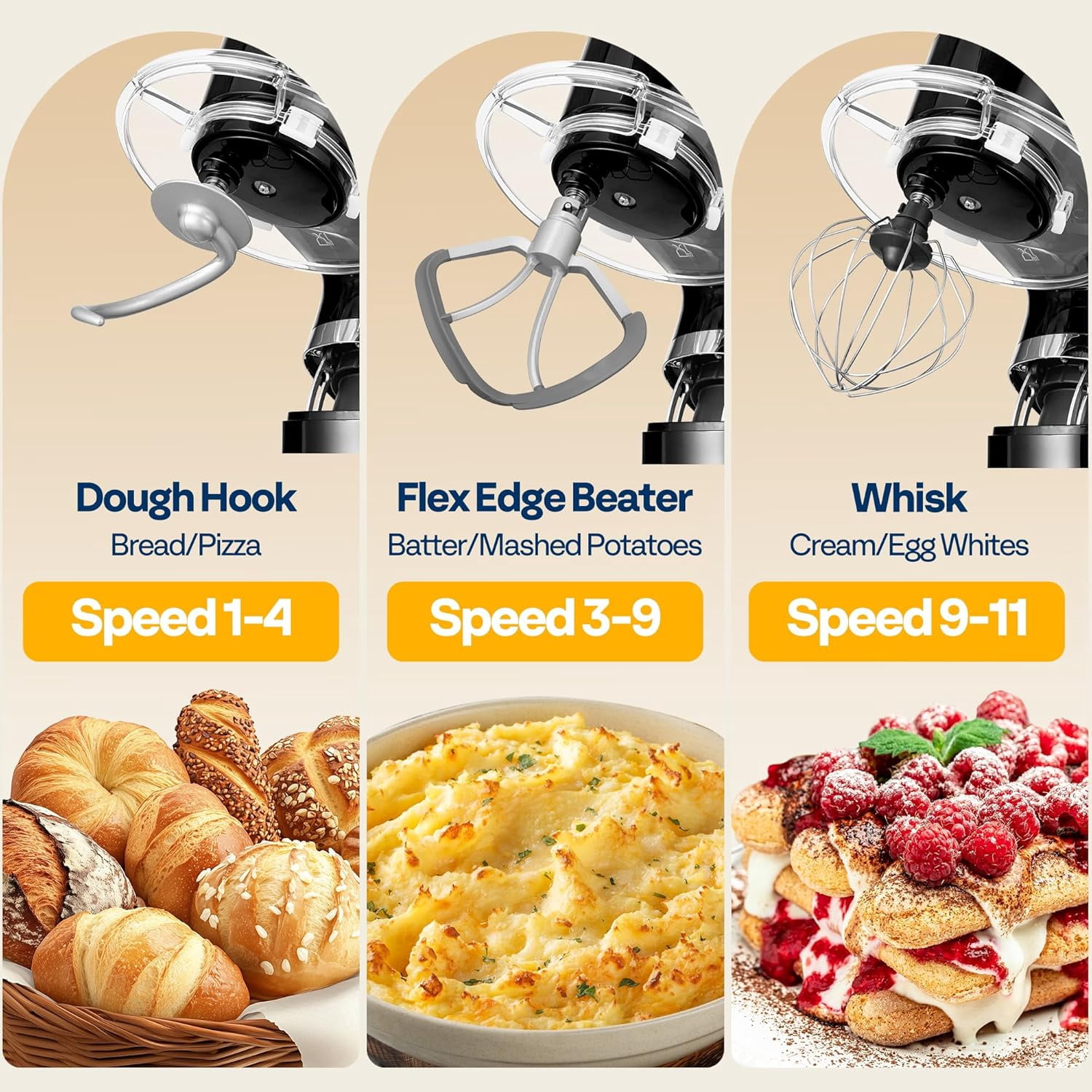 SPECSTAR Stand Mixer with Fermentation, One-Touch Presets Electric Dough Mixer with 6 Qt Bowl, Kitchen Standing Mixer for Baking, Cake with Flex Edge Beater, Bread Hook, Whisk, Black